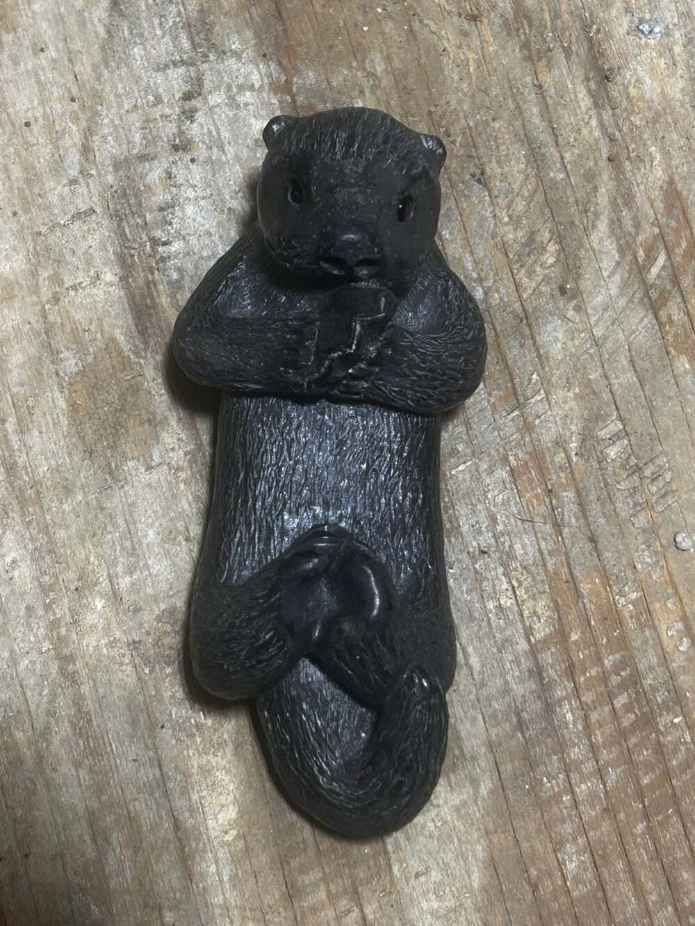 Vintage Hand Carved Black Soapstone Sea Otter Figurine